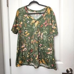 3/$25 Lane Bryant Green Butterfly Graphic Cotton Top Size 18/20